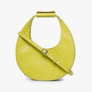 STAUD Mini Moon Bag Chartreuse Ostrich Embossed